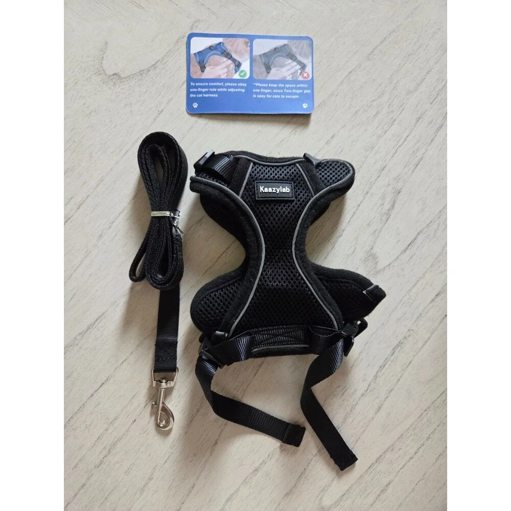 Kaazylab Cat Harness and Leash for Walking Escape Proof Soft Adjustable - Black